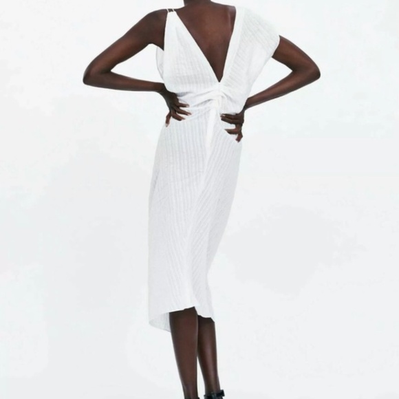 ZARA MIDI ASYMMETRIC TOP WITH KNOT V-NECK SMALL - Picture 5 of 6